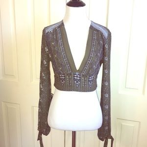 Free People Long Sleeve Print Crop Top